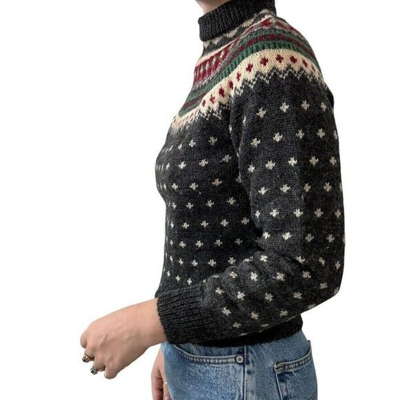 Vintage 1950s Womens Hand Knit 100% Wool Norwegian Fair Isle Sweater XS - Picture 5 of 8